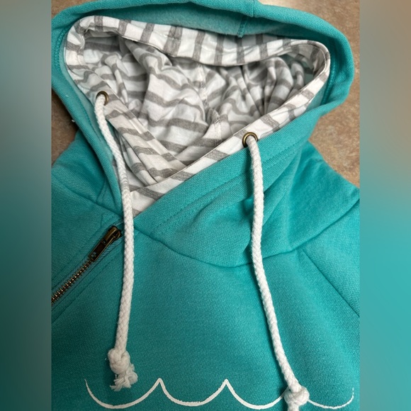 SOLD - Cozy Turquoise and Striped Hoodie - Rainy Lake, Thunderbird Lodge - Picture 6 of 9